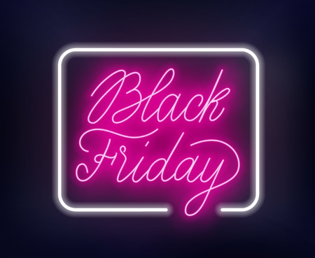 Black Friday neon lettering on dark background. Vector EPS 10のイラスト素材