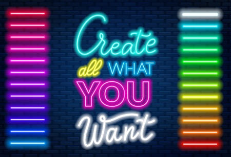 Vector set of multi-colored neon brushes. Art brush is already in the panel of brushes.のイラスト素材