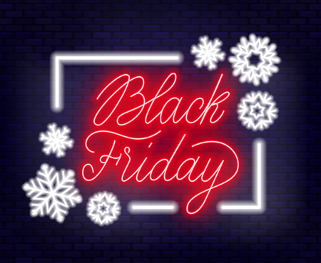 Black Friday neon lettering on dark background. Vector EPS 10のイラスト素材