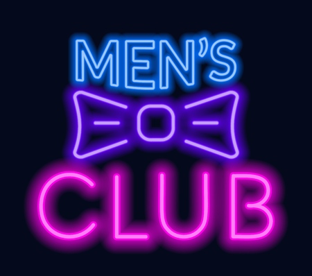 Neon lettering Men's club on dark background.Vector illustration.のイラスト素材