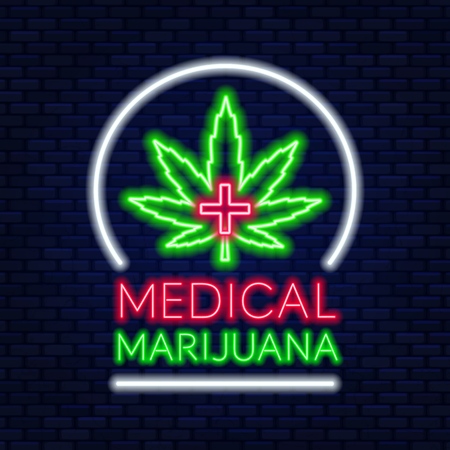 Medical marijuana neon sign. Legal cannabis for treatment.のイラスト素材
