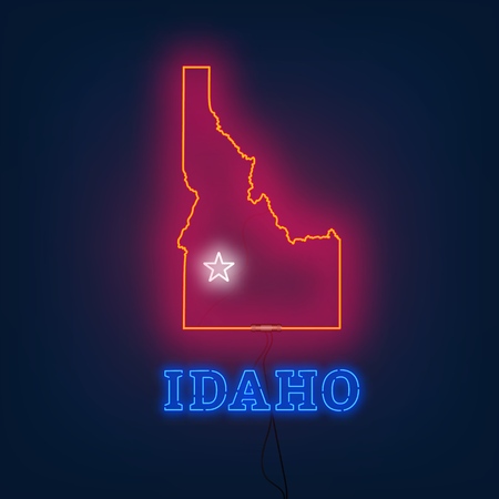 Neon map State of Idaho on dark background. Vector Illustration.のイラスト素材