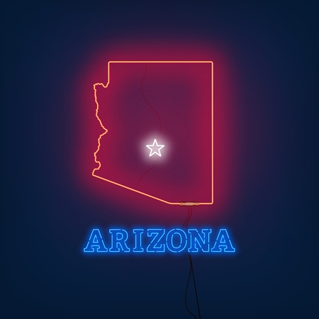 Neon map State of Arizona on dark background. Vector Illustration.のイラスト素材