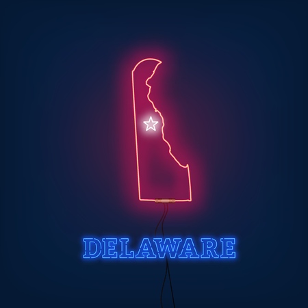 Neon map State of Delaware on dark background. Vector Illustration.のイラスト素材