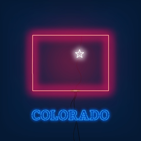 Neon map State of Colorado on dark background. Vector Illustration.のイラスト素材