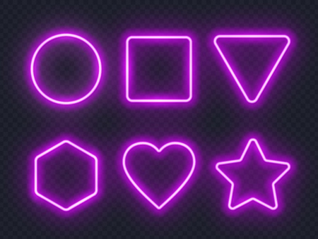 Set of pink glowing neon frames on dark background.のイラスト素材