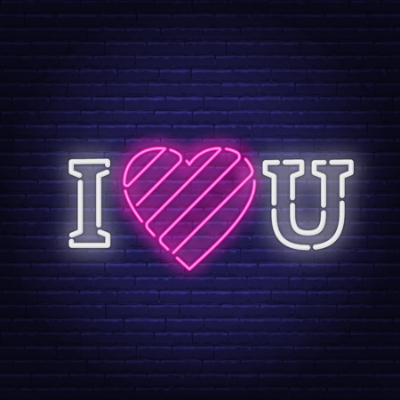 I love you neon. Heart sign. Vector illustration on dark background.のイラスト素材