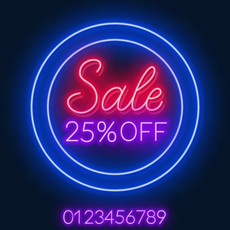 Sale neon sign. Offer a discount. Template. Vector illustrationのイラスト素材