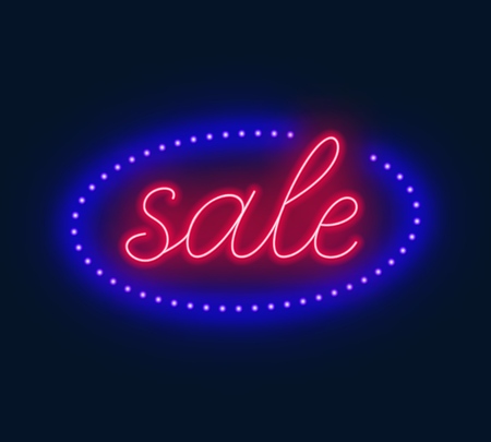 Sale neon sign.Advertising Board on dark background.のイラスト素材
