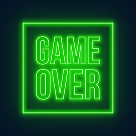 Neon game over green sign on dark background.のイラスト素材