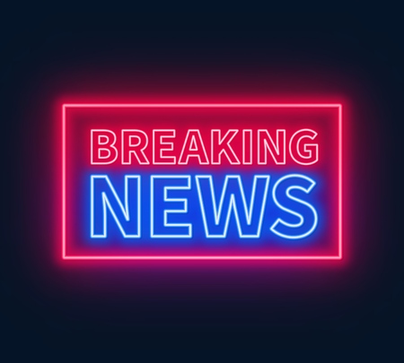 Neon breaking news sign on brick wall background.のイラスト素材