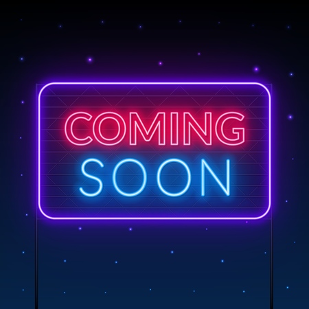 Coming soon neon sign on dark background.のイラスト素材