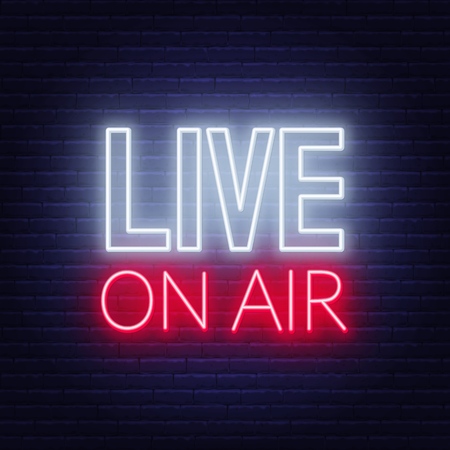 Live on air glowing sign on a dark background. Vector illustration.のイラスト素材