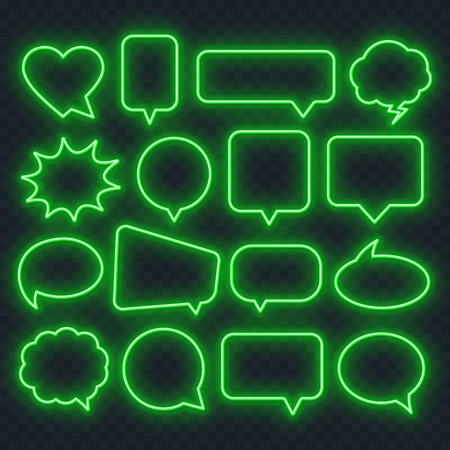 Neon green speech bubble frame on a transparent background. Bright light frames for quotes and text.のイラスト素材