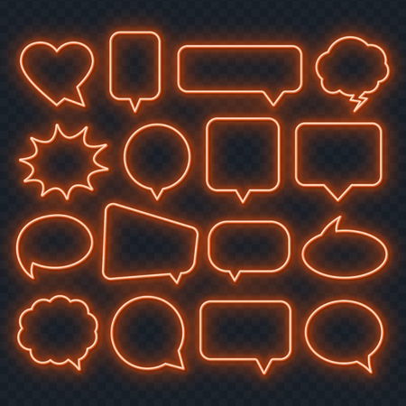 Neon orange speech bubble frame on a transparent background. Bright light frames for quotes and text.のイラスト素材