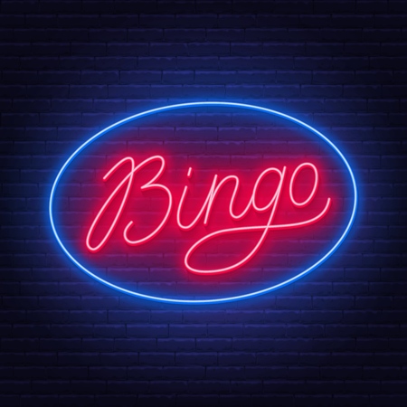Bingo neon sign on brick wall background.のイラスト素材