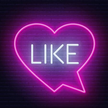 Neon sign like in speech bubble frame on dark background.のイラスト素材