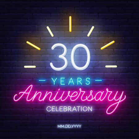 30 anniversary celebration neon sign on a dark background.のイラスト素材