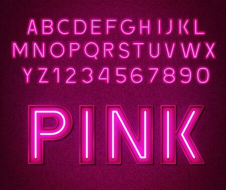 Neon glowing pink 3d letters and numbers.のイラスト素材