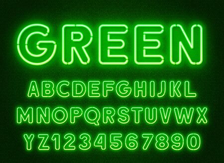 Neon rounded green font, glowing alphabet with numbers.のイラスト素材