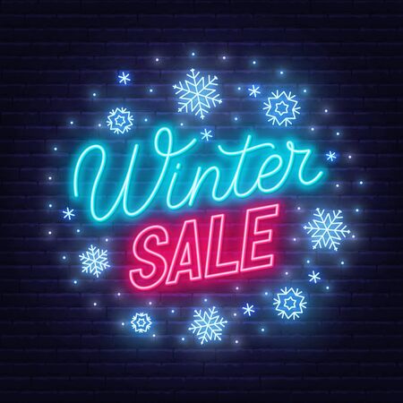 Winter sale neon sign on dark backgroundのイラスト素材