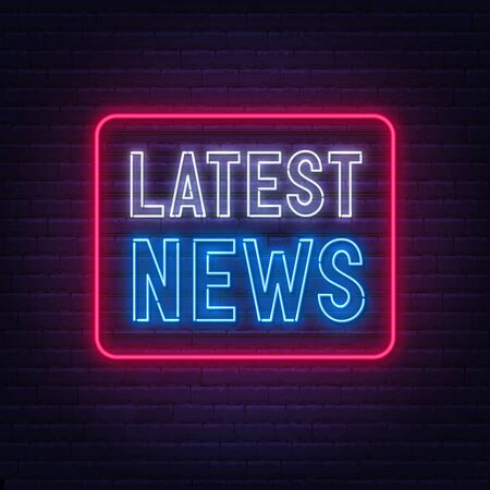 Latest news neon sign on brick wall background.のイラスト素材