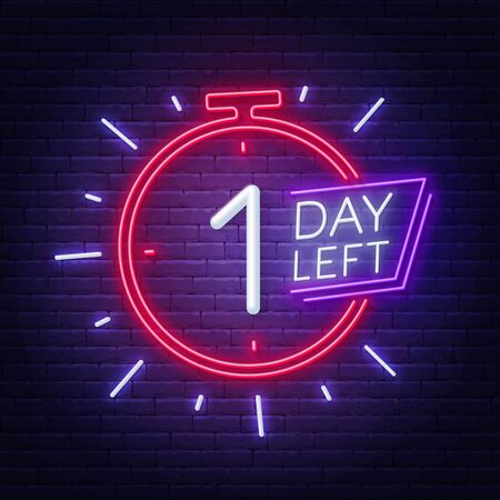 One day left neon sign on brick wall background. Vector illustration.のイラスト素材