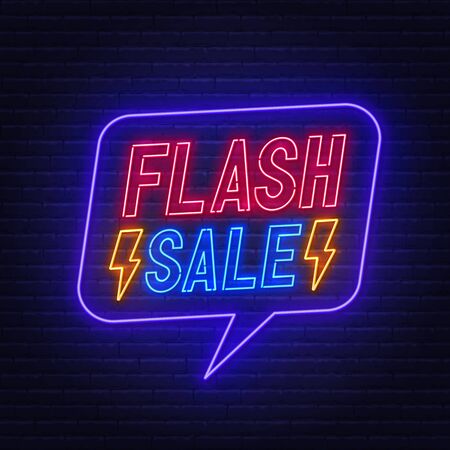Flash sale neon sign on brick wall background.のイラスト素材