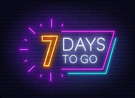 Seven days to go neon sign on brick wall background. Vector illustration.のイラスト素材