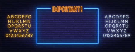 Important neon sign with frame on brick wall background.のイラスト素材