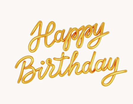 Happy Birthday Golden 3D text isolated on a white background. Greeting card.のイラスト素材