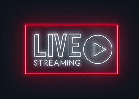Live streaming neon sign on a transparent background.のイラスト素材