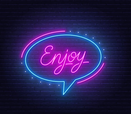 Enjoy neon lettering on brick wall background.のイラスト素材