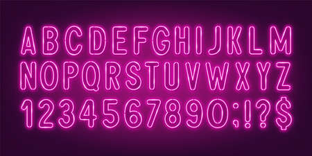 Pink neon light font on a dark background.のイラスト素材