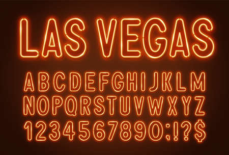 Orange neon light font on a dark background.のイラスト素材