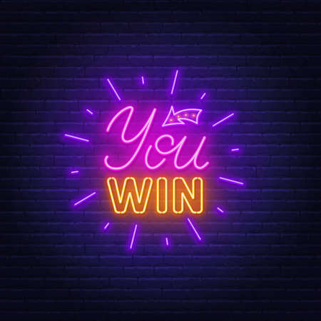You win neon sign on a brick wall background.のイラスト素材