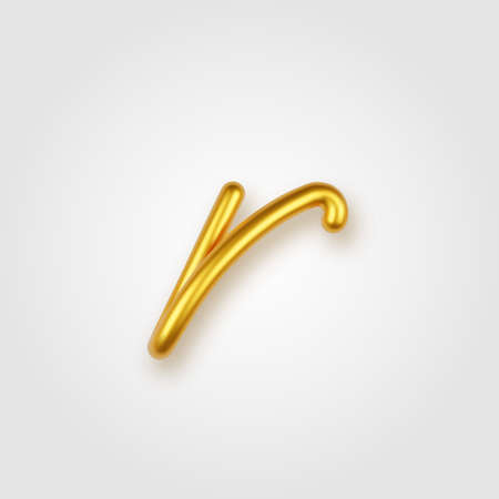 Gold 3d realistic lowercase letter R on a light background.のイラスト素材