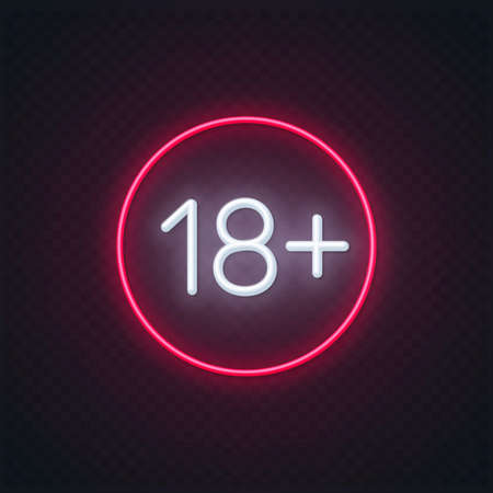Neon sign of age limit 18 plus on a transparent backgroundのイラスト素材