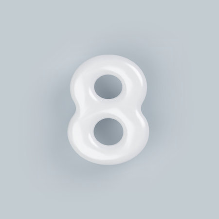 3D White plastic number 8 with a glossy surface on a gray background.のイラスト素材