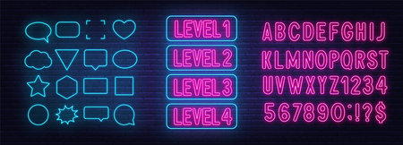 Level 1,2,3,4 neon sign on brick wall background.のイラスト素材