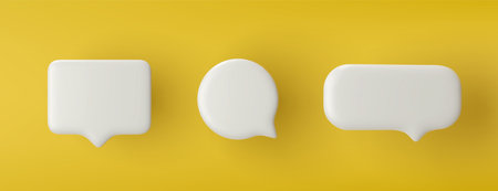 3D white speech bubble icon set on a yellow background.