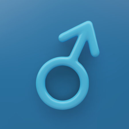 3D blue sign of mars and male gender with a glossy surface on a blue background .のイラスト素材