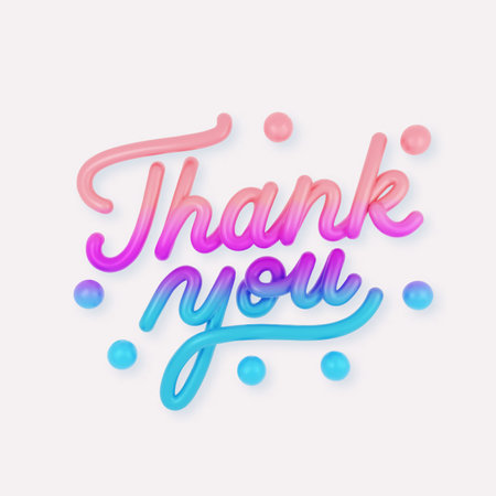 Gradient 3D realistic script Thank You on a white background