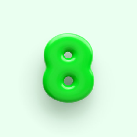 3D Green number 8 with a glossy surface on a light background .のイラスト素材