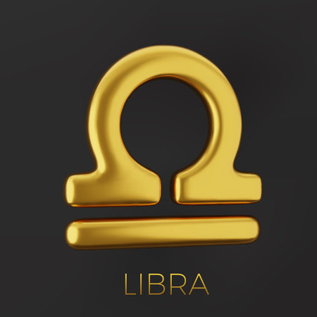 3d golden zodiac sign Libra on a dark background.のイラスト素材