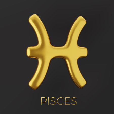 3d golden zodiac sign Pisces on a dark background.のイラスト素材