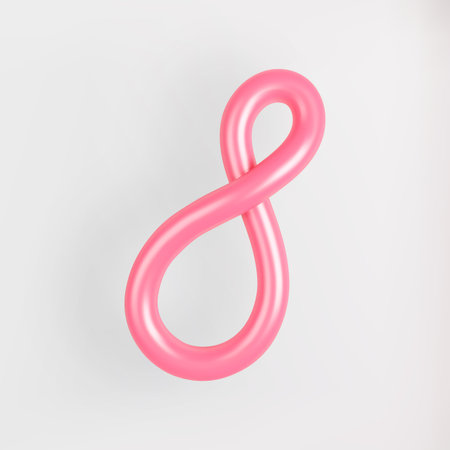 3D Pink Script Number 8 on light background. Cute Cursive Bubble typography symbol vector...