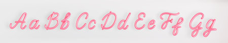 3D Pink Script Set Uppercase and Lowercase Letter A,B,C,D,E,F,G on light background. Cute Cursive Bubble typography symbol vector illustration.のイラスト素材
