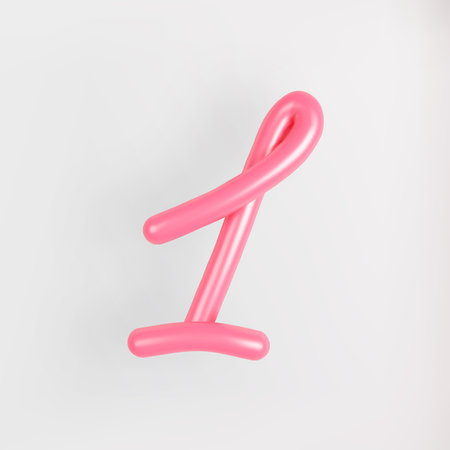 3D Pink Script Number 1 on light background. Cute Cursive Bubble typography symbol vector illustration.のイラスト素材