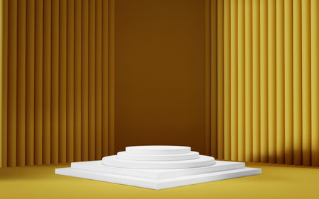 3d yellow room background with white podium and column. Product display with platform. Abstract geometric light scene.のイラスト素材